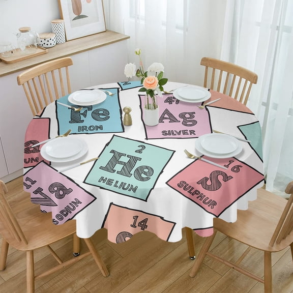 Letters Numbers Squares Color Blocks Waterproof Tablecloth Table Decoration Wedding Home Kitchen Dining Room Round Table Cover