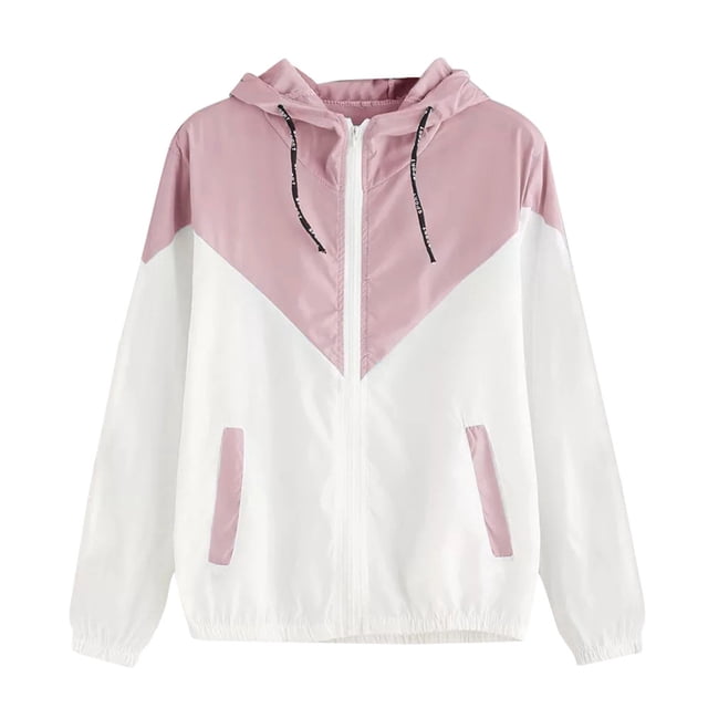 Veste à Capuche à Manches Longues pour Femme avec Design Patchwork et Poches Zippées pour Tenue Sportive Extérieure