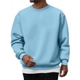 thumbnail image 2 of Men's Solid Color Crewneck Sweatshirt, Long Sleeve Cotton Casual Pullover for Everyday Wear, Minimalist Style,Light Blue,L, 2 of 4