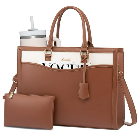 Bolsa de mano para portátil LOVEVOOK, piel, trabajo de oficina, 15.6 pulgadas, marrón