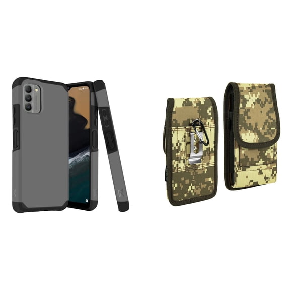 MK Armor Case for Nokia G400 5G and Vertical Nylon Belt Holster (Gray/ACU Camo)