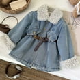 thumbnail image 2 of Little Girls Lined Denim Jacket Warm Long Coat Winter Outerwear Soft Kids Fashion Top Outerwear Girls Clothes Blue Size 7-8T, 2 of 7