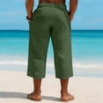 thumbnail image 2 of Betivan Men's Linen Capri Pants Elastic Waist Solid Color Breathable Lightweight Calf Length Loose Fit Beach Vacation Outdoor Daily Trousers, 2 of 9