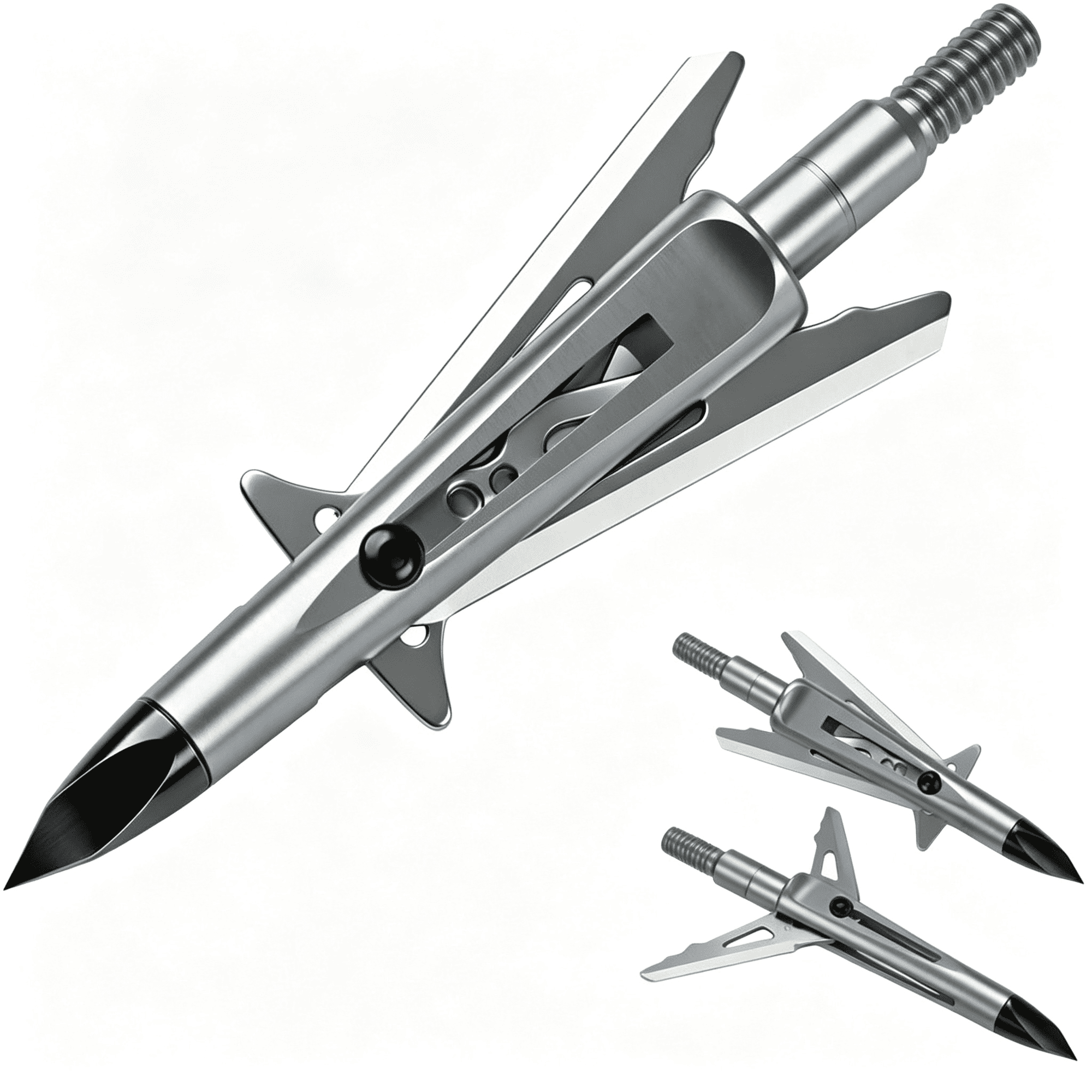 BESTSKY Mechanical Expandable Broadheads 100 Grain 440 Steel Blades | 2 Inch Cut Chisel Tip 8-32 Thread for Crossbow & Compound Bow Bolts Up to 500 Fps Tested Hunting Arrow Tips 4 Pack