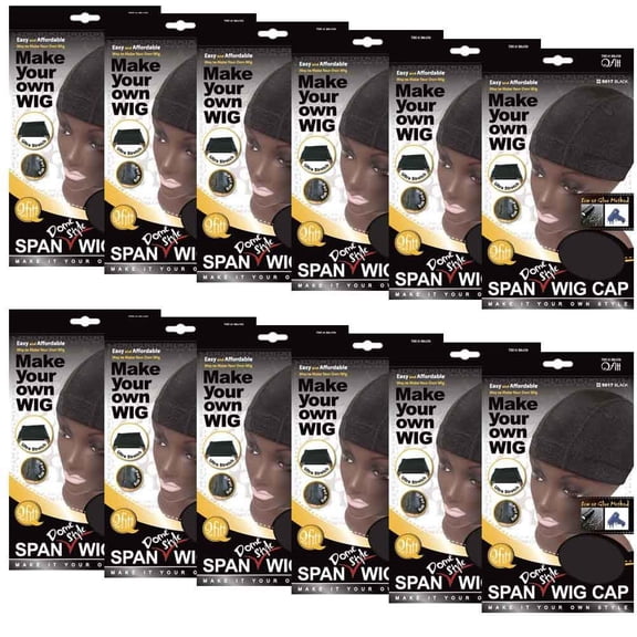 (12packs) Qfitt Spandex Dome Wig Cap BLACK #5017
