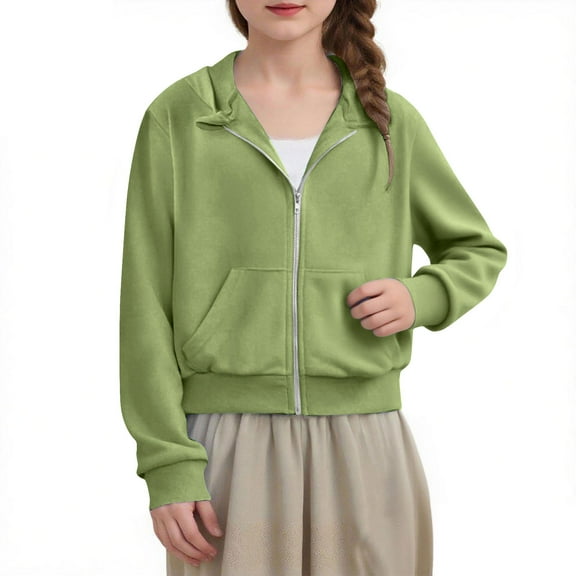 Akafmk Girls Zip Up Hoodies,Girls Long Sleeve Sweatshirts Jackets,Girls Zip Up Cropped Hoodies Long Sleeve Casual Sweatshirts Jacket with Pockets 4-12 Years Comfy Cardigan Workout Jacket