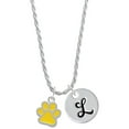 thumbnail image 1 of Delight Jewelry Silvertone Medium Translucent Yellow Paw Silvertone Script Initial Disc - L - Charm Necklace, 20"+3", 1 of 4