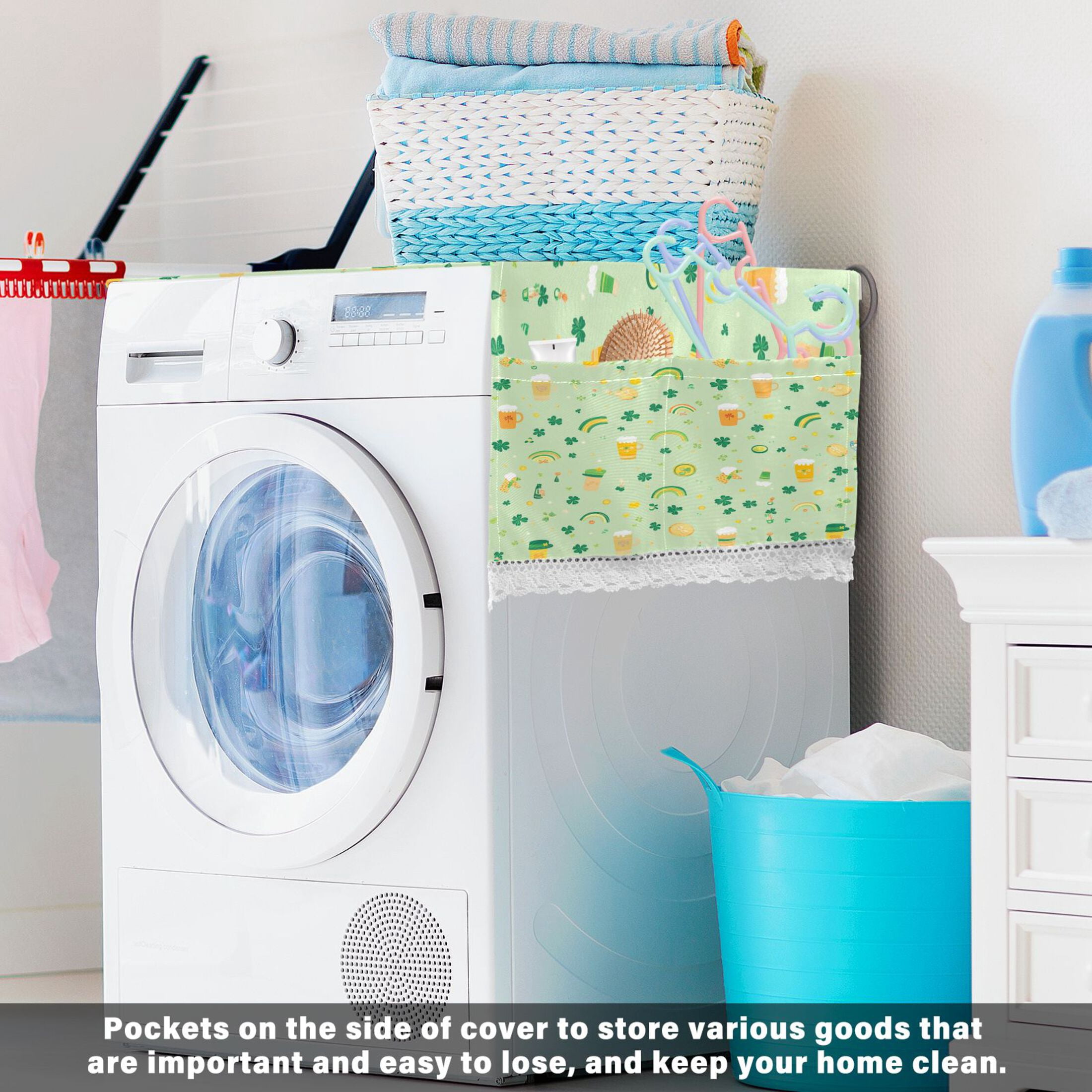 WOBOGO Pattern with Rainbows Shamrocks and Leprechaun Hat Washing Machine Cloth Dryer Refrigerator Top Cover Protective Non-Slip Mat For Kitchen Laundry