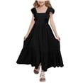 thumbnail image 2 of Yindaity Girls Summer Dresses Girls Dress Summer Ruffle Sleeve Mesh A Line Casual Party Dresses with Pockets for Kids(Black,12-13 Years), 2 of 7