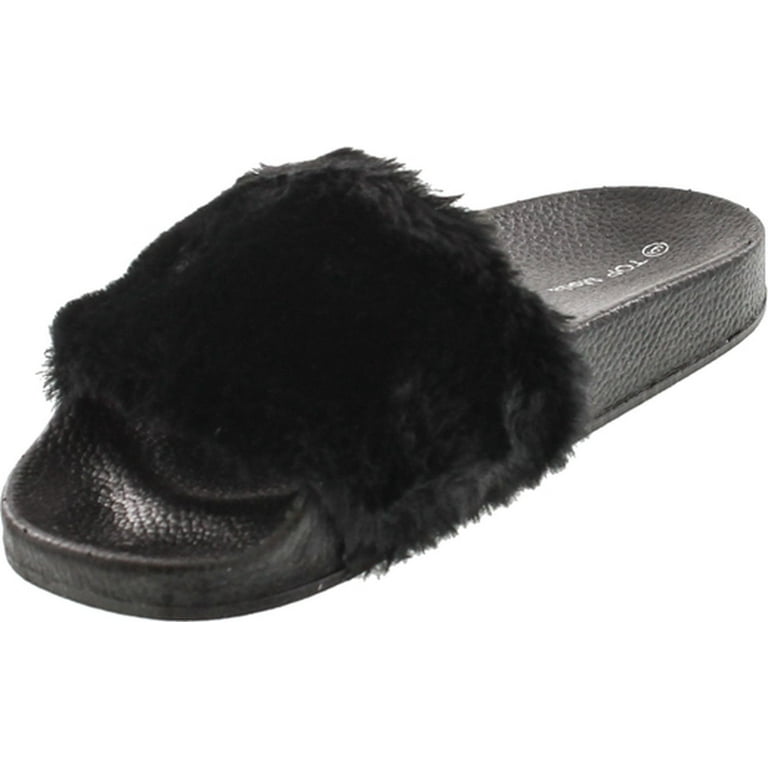 Top Moda Pillow 1 Women s Faux Marabou Fur Slide Flip Flop Sandal