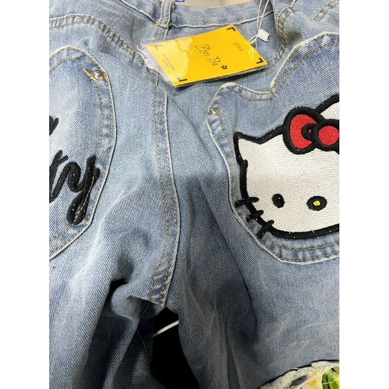 Sanrio Hello Kitty Embroidered Pattern Baggy Jeans Women's Sanrio Hello Kitty Embroidered Pattern Baggy Jeans Women's