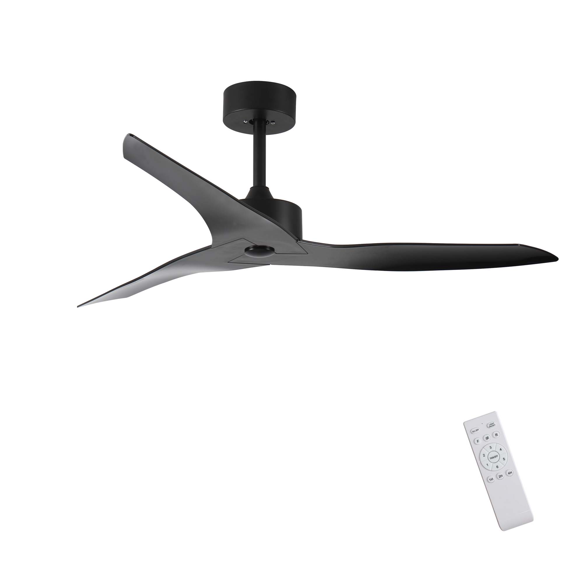Miniyam 52" Outdoor Black Ceiling Fan Without Light with Remote Control, 3 ABS Blades Farmhouse Ceiling Fan 6-Speed Reversible DC Motor Modern Ceiling Fan for Living Room, Bedroom, Kitchen