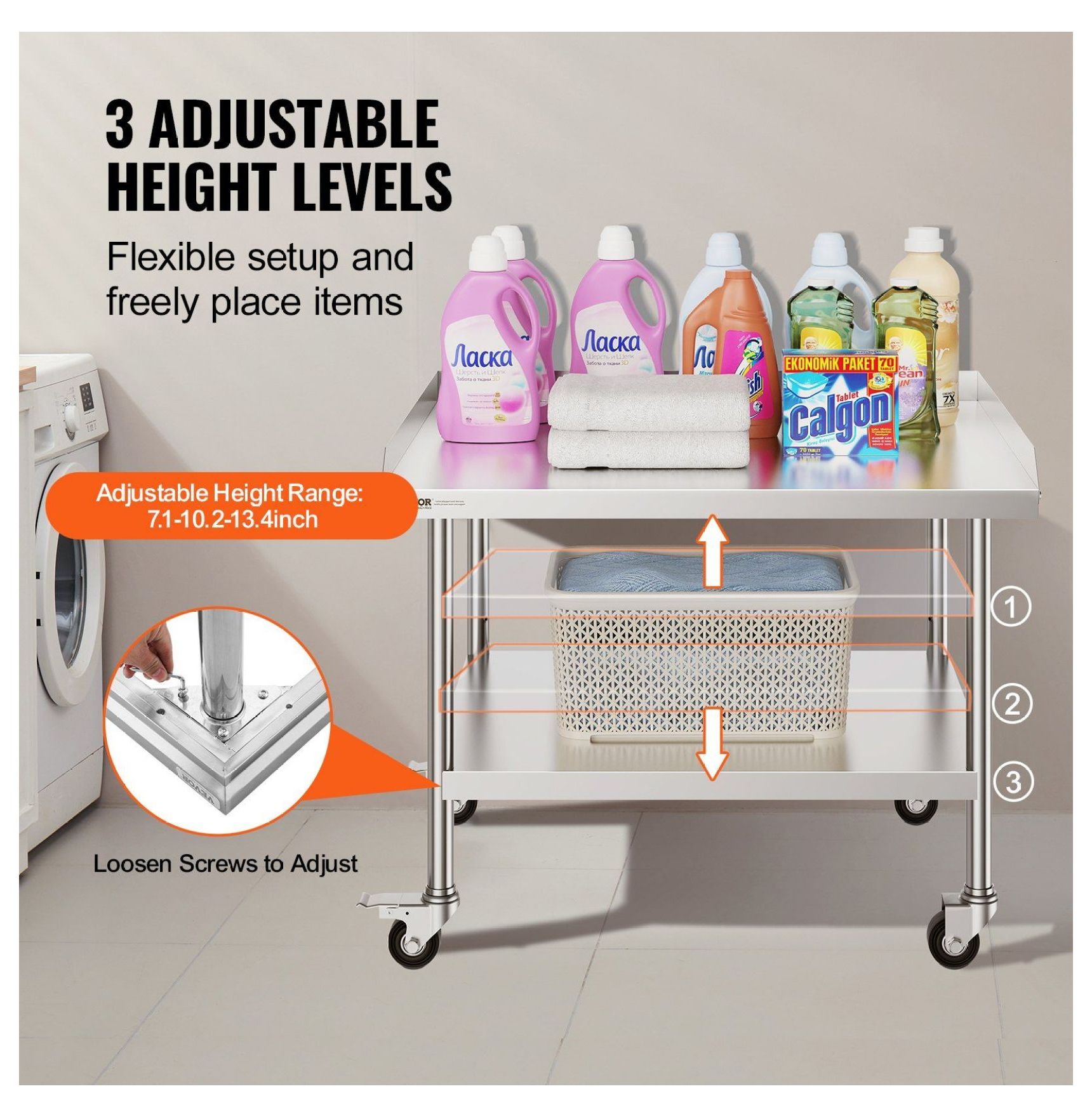 Stainless Steel Work Table 30x36x30in, 4-Wheel Prep Table with Backsplash - Heavy Duty Metal Worktable for Kitchen, Restaurant, Hotel