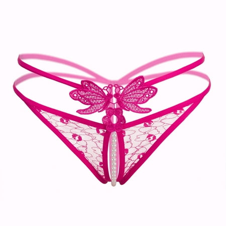 

BIZIZA Women s Thongs Panties Sexy G-string Bow Hollow Out Lingerie Mid Waist Hot Pink One Size