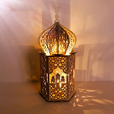 

Haobuy Wooden LED Palace Lantern Muslim Wooden Lights Eid Mubarak Decorations Night Light Crafts Gift-A