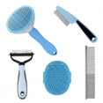 thumbnail image 2 of UYGDUY-Loving PETS 6-in-1 Dog Grooming Kit - Self Cleaning Slicker Brush, Dematting Rake, Steel Comb, Flea Comb & Bath Brush - Professional Pet Grooming Set with Storage Bag for Dogs & Cats (Blue), 2 of 4