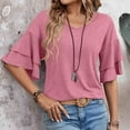 thumbnail image 2 of VERUGU Womens Tops Half Sleeve V-Neck Shirts Summer Casual Double Layer Sleeve Tee Trendy Solid Loose Tunic Blouses for Leggings Pink XL, 2 of 6