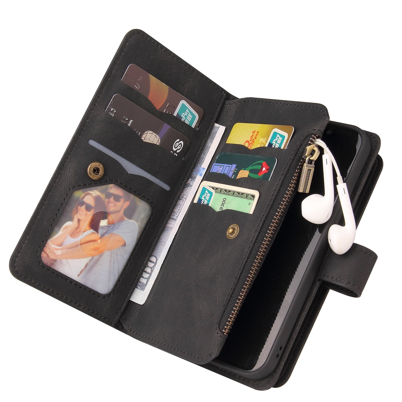 Phone Case for Samsung Galaxy A53 5G, Galaxy A53 5G Wallet Case, Luxury Folio Flip Leather Cover [Zipper Pocket] [Wrist Strap] [Kickstand] for Samsung Galaxy A53 5G 6.5 inch,Black