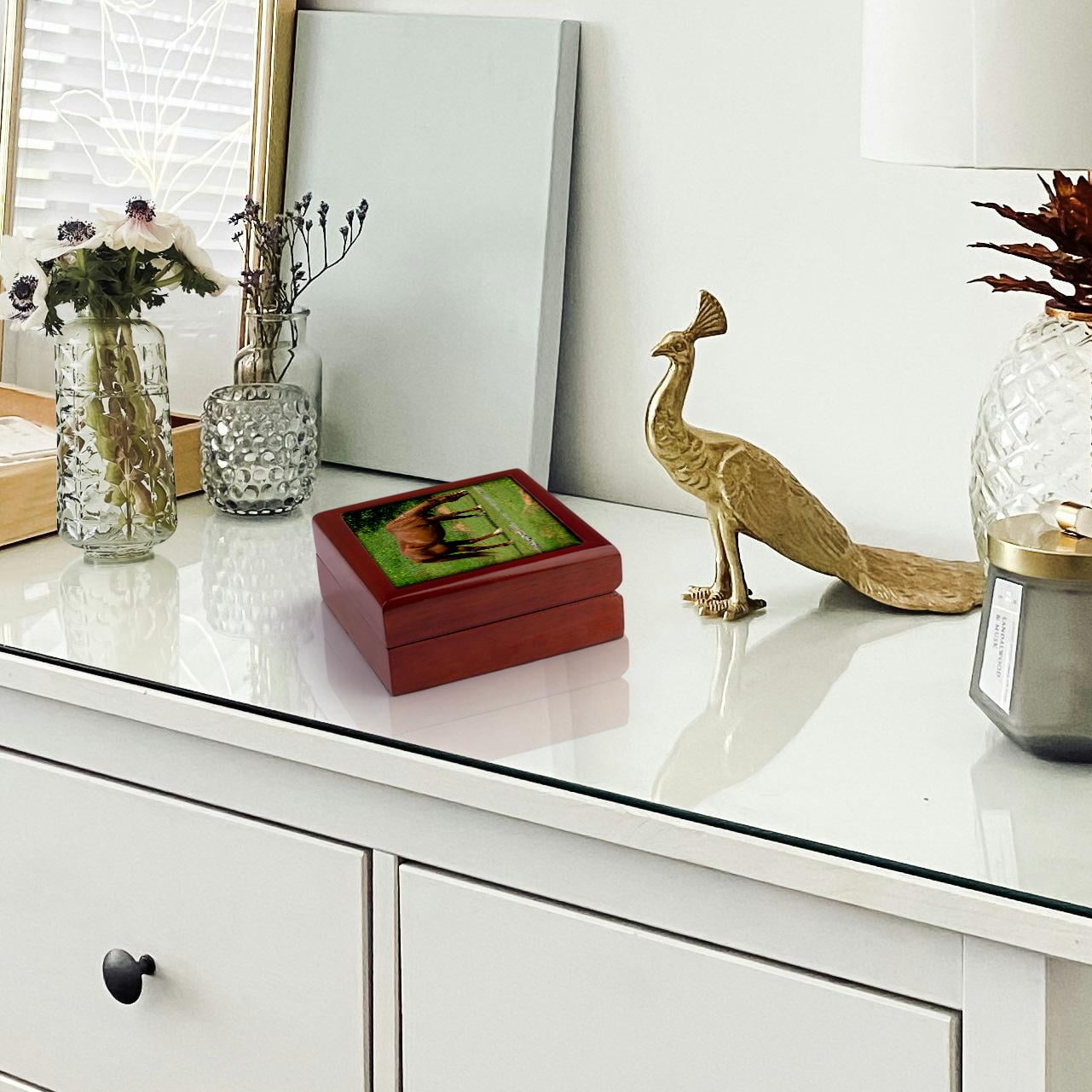 3dRose, Brown Horse in the Field is a photo of a horse eating grass, Jewelry Box 5.5x5.5 inch with 4 inch tile