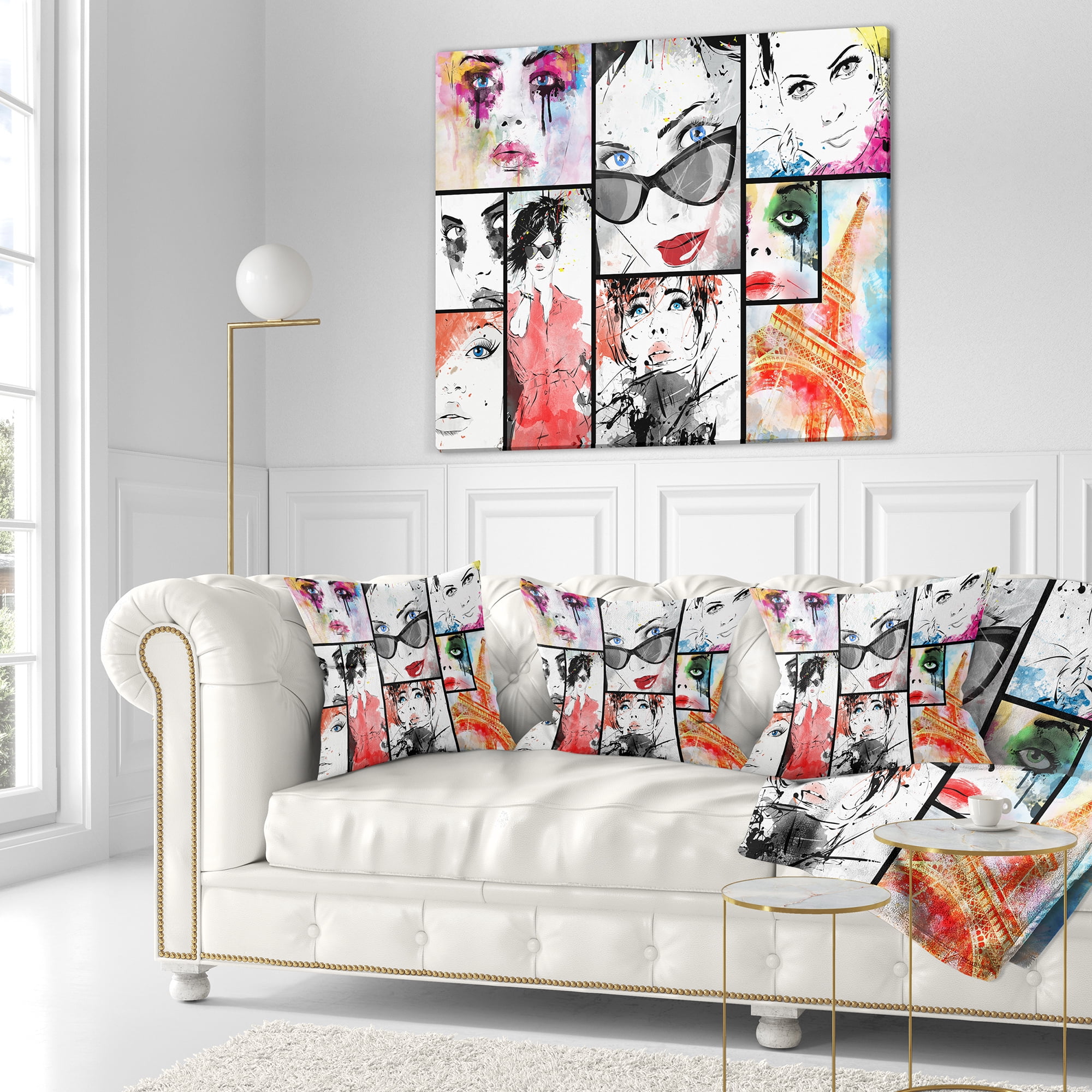 Designart Girls Collage - Abstract Portrait Throw Pillow - 18x18