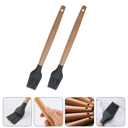 TABLZONE Silicone Bbq Brush, Wood Handle, High Temp Resistant, for Home Use, Assorted Colors, 2Pcs