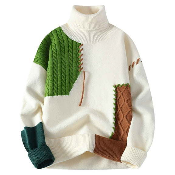uikmnh Men's Autumn and Winter Sweater Color Blocking Casual Crew Neck Knit Sweater
