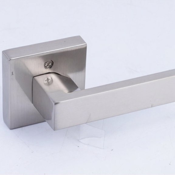 SPACEMUSE Square Door Lever Privacy Door Lock Handleset Keyless Lockset Door Knobs Storage Room Bathroom Set No Key in Satin Nickel