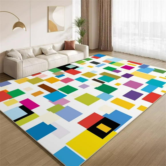 Modern Geometry Area Rugs, Colorful Rainbow Checkered Carpet, Washable Non Slip Low Pile Soft Rug for Living Room Bedroom Hallway Decor Mat 3ftx4ft