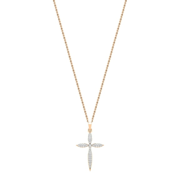 Dazzlingrock Collection Round Lab Grown White Diamond Encrusted Cross Pendant Pointed Edges with 18 inch Gold Chain for Women (0.24 ctw, Color H-I, Clarity SI2) in 10K Rose Gold