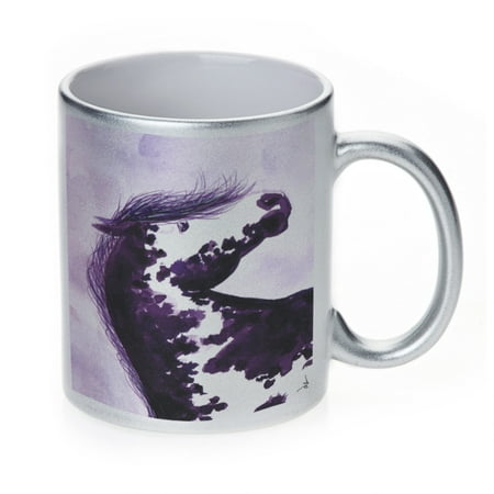 

KuzmarK Silver Sparkle Coffee Cup Mug 11 Ounce - Purple Pinto Mustang Abstract Horse Art by Denise Every