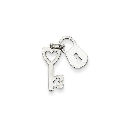 Gold Polished Lock Charm - 14k White Gold Polished Lock and Key Charm - .5 Grams - Measures 19.7x16.3mm