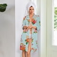 thumbnail image 4 of Zipper Women's Robes Lightweight Loose Fit Bathrobes for Women Zipper Front 3/4 Length Sleeve Knee Length Vintage Floral Print Plus Size Pajama Sleepwear with Pockets Light Blue XXL, 4 of 7