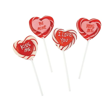 Fun Express - Frosted HearT-Shaped Swirl Pops for Valentine's Day - Edibles - Sucker & Pop - Character Suckers - Valentine's Day - 12 Pieces