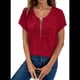 thumbnail image 3 of Blusas de Talla Grande para Mujer, Túnicas de Corta con Cremallera de 1/4, Color Rojo Vino M, 3 of 6