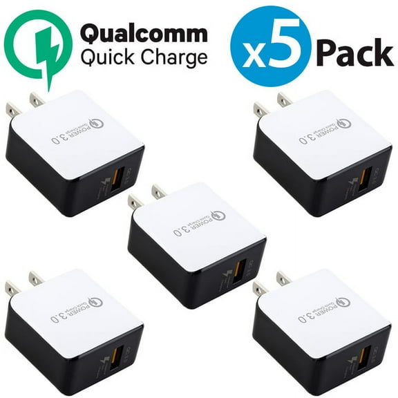 5-Pack FREEDOMTECH 3.0 Quick Charge Certified 18W Fast Rapid USB Wall Charger Adapter For Apple iPhone X iPhone 8 Plus Samsung Galaxy S8 S9  Plus Note 9 Note 8 Galaxy S7 Edge LG G7 Google Pixel 2 XL