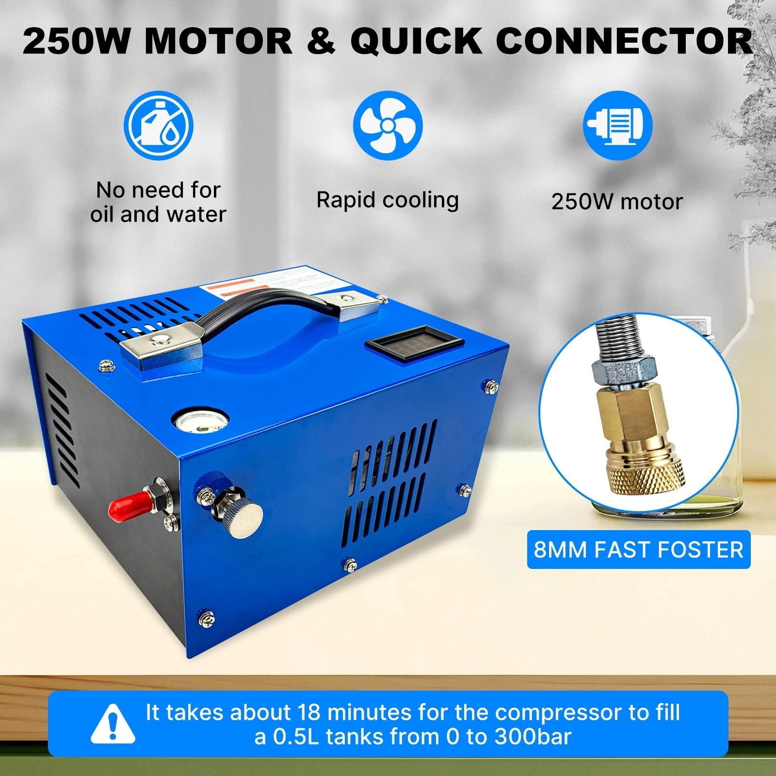iMeshbean PCP Air Compressor, 4500PSI Portable PCP Compressor, 12V DC/110V 220V AC, PCP Manual-stop, w/Built-in Fan, for Paintball, Scuba Bottle