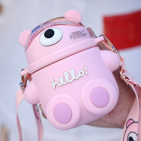 

520ml gift Leak-proof Large Capacity Student Stainless Steel Thermal Mug Water Bottle Straw Cup PINK