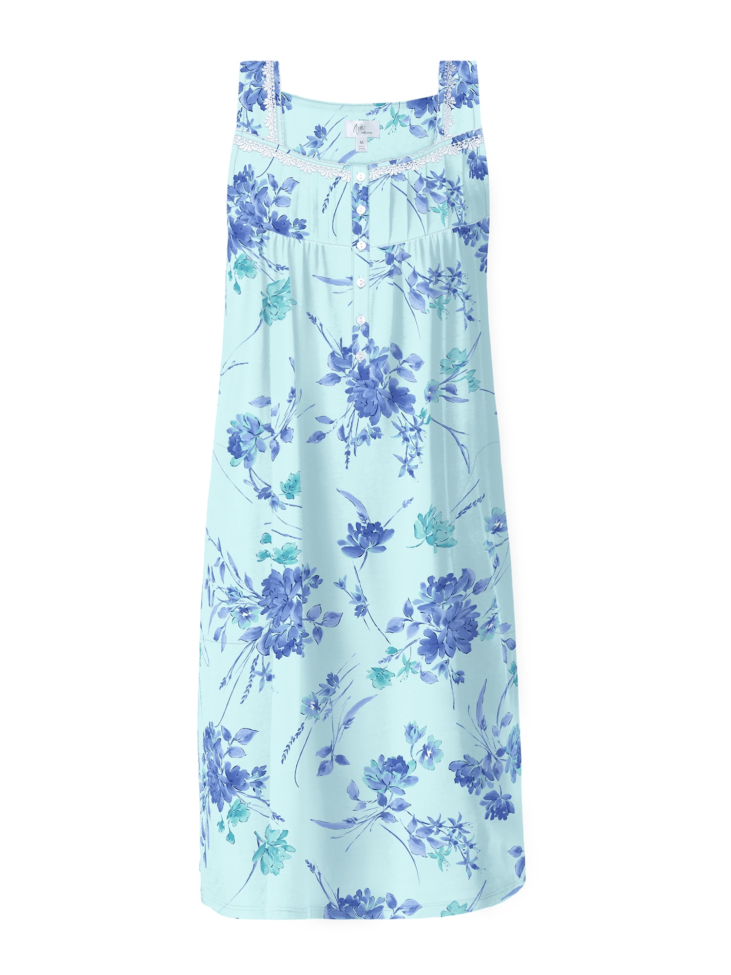 Aria Women's 100% Cotton Sleeveless 40" Nightgown, Sizes XS-5X