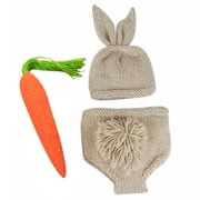Newborn Photography Props Baby Boy Girl Easter Bunny Crochet Knitted Costume Rabbit Beanie Hat Set Diaper Accessory 0-3 Months Hat + Shorts + Carrot