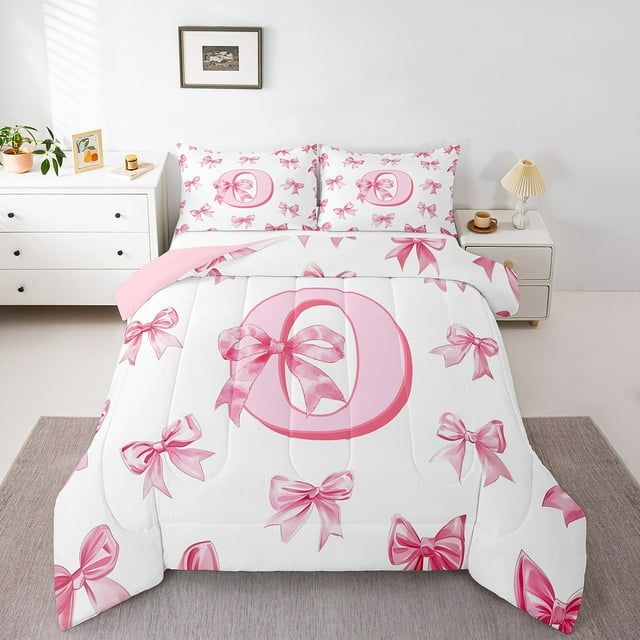 Erosebridal Ensemble de Literie Monogrammé avec Nœud, Ensemble de Couette Simple, Couette Personnalisée avec Initiale, Décoration Nœud Papillon, Réversible, Léger, 2 Pcs