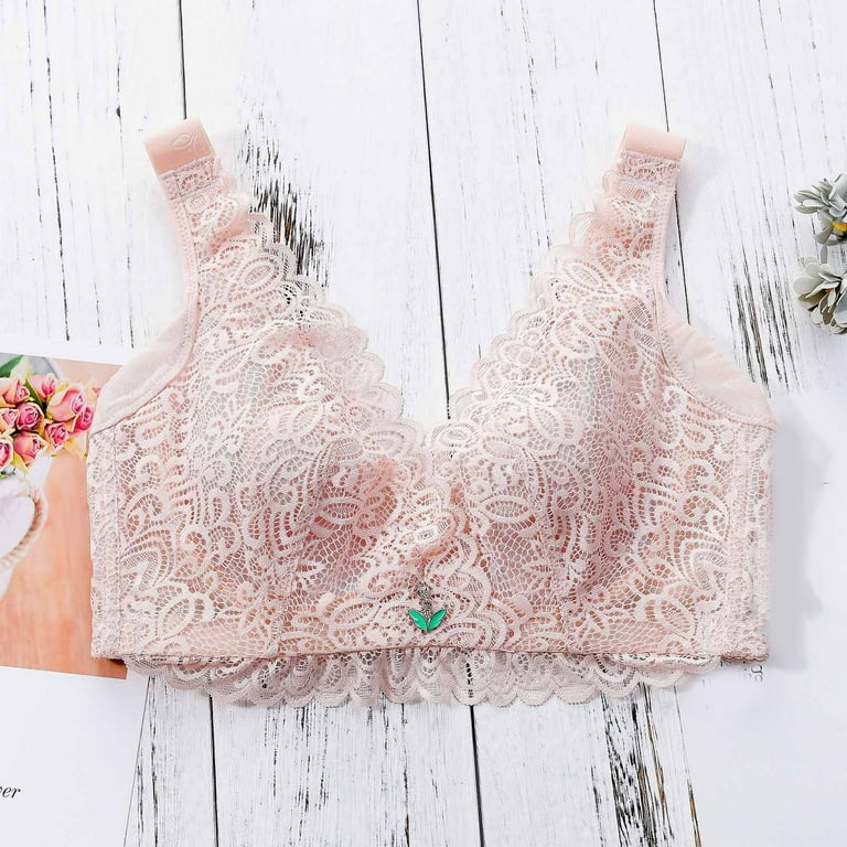 Wireless Bra for Women Full Coverage Push-Up Bralettes Lace Pink 40C 