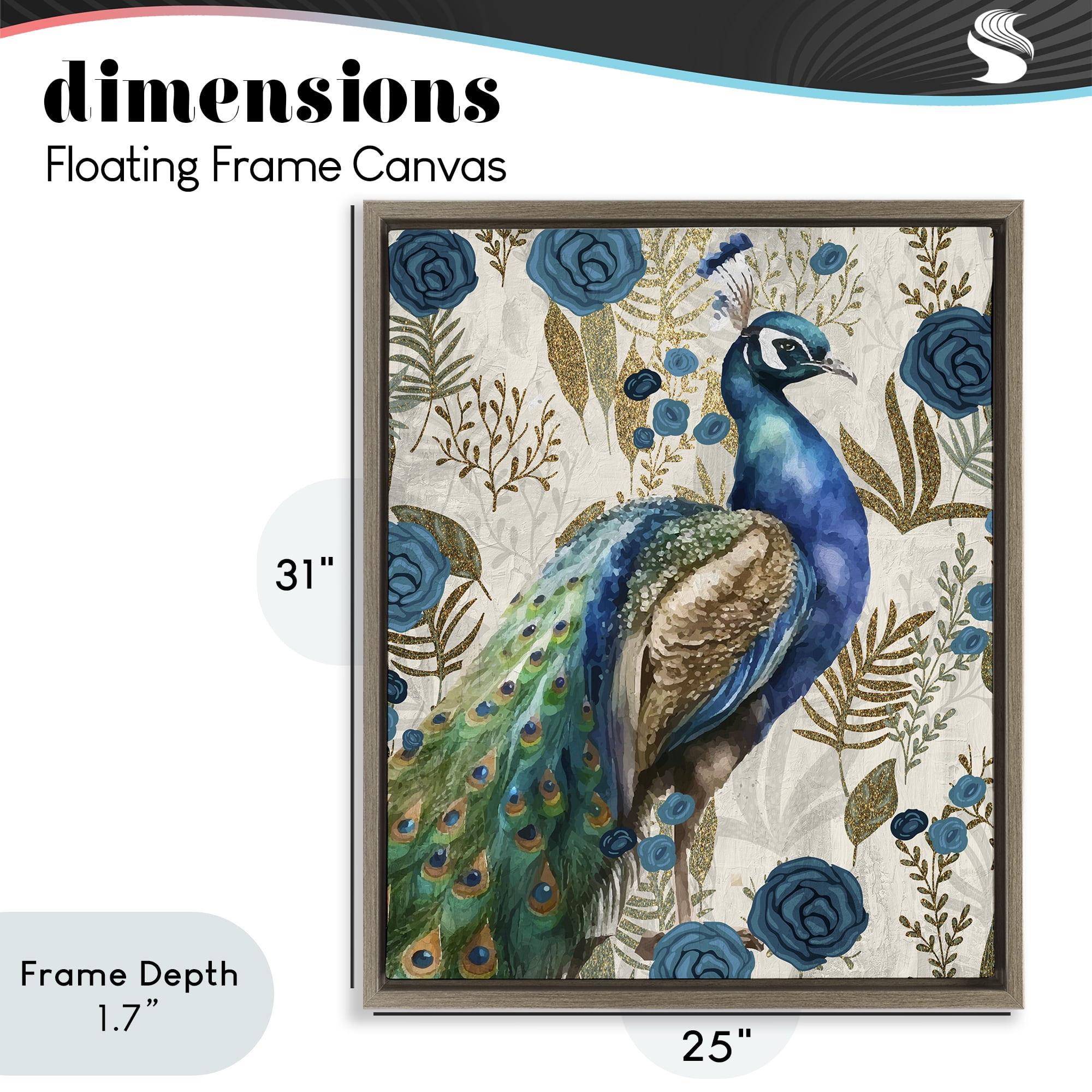 Stupell Industries Peacock Pride Botanicals Brown Framed Floater Canvas Wall Art, design by Kim Allen