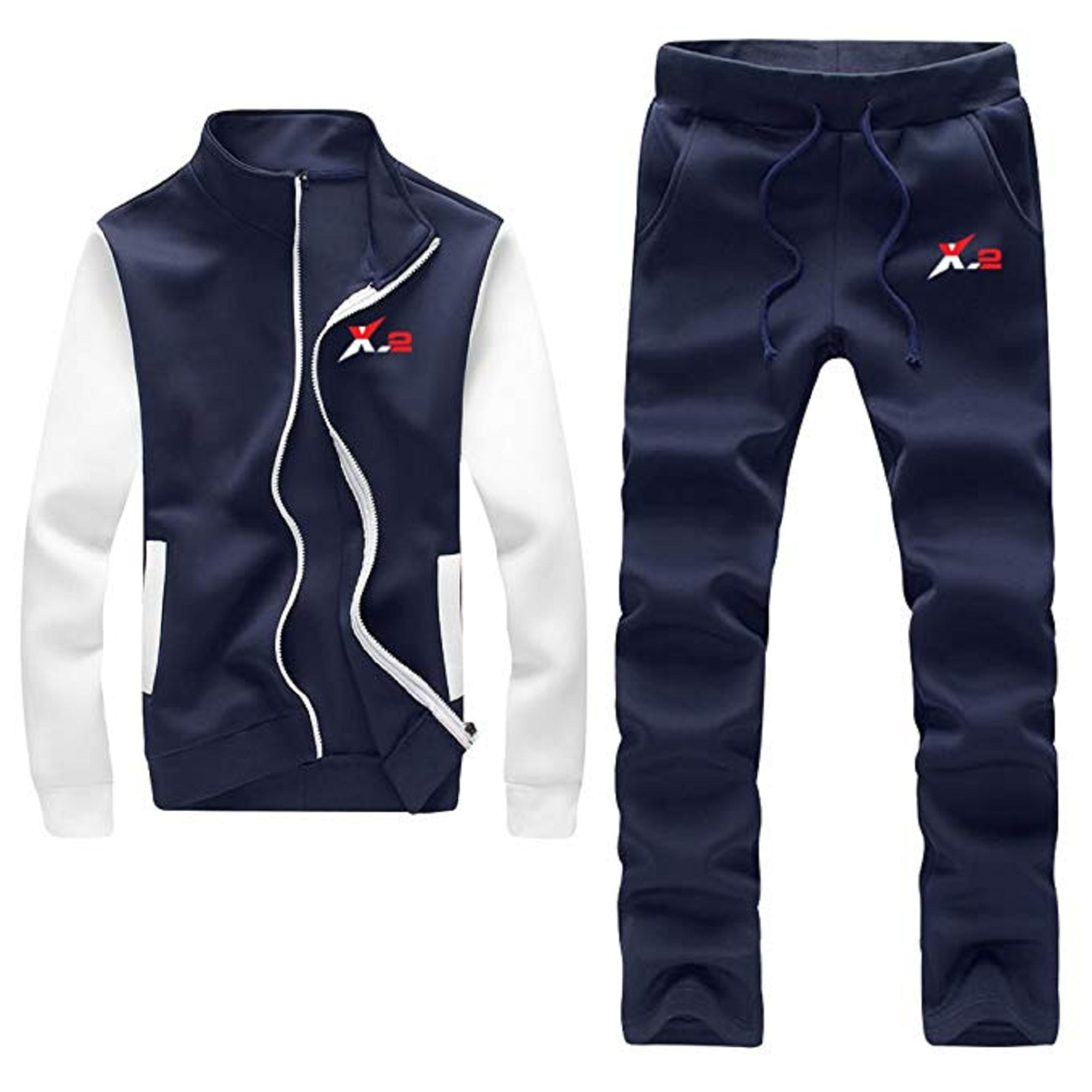 Athletic Full Zip Fleece Tracksuit Jogging Activewear Navy-White XX ...