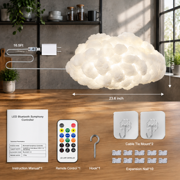 1 Set 3D LED Cloud Ceiling Light, DIY Aesthetic Mood Light with Music Sync App Control