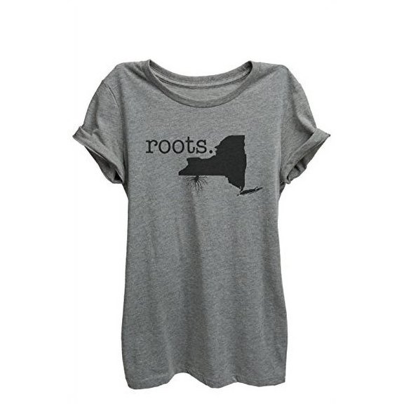 Home Roots State New York Womens Relaxed T-Shirt Tee Heather Grey - Large