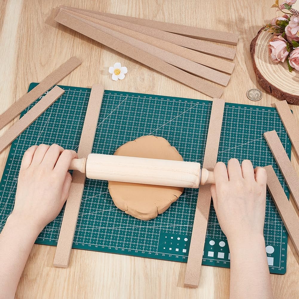 7Pcs Clay Roller Guide Pottery Tools 6 Sizes Pottery Rolling Depth Guide Sticks and Wooden Rolling Pin Set Clay Mudboard Tools for Manual Self Made Clay Gift Decoration Tan DIY