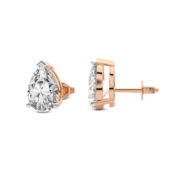 6 Ct Lab Grown Diamond Earrings | IGI Certified Pear Shape Solitaire Lab Diamond Stud Earrings 3 Prong | F-G Color, VS1-VS2 Clarity | 14K Rose Gold | Friendly Diamonds Earrings