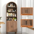 thumbnail image 5 of Walnut 71"H Arched Bookcase, 6-Tier Bookshelf Storage Cabinet with Doors and Open Display Shelves, 5 of 9