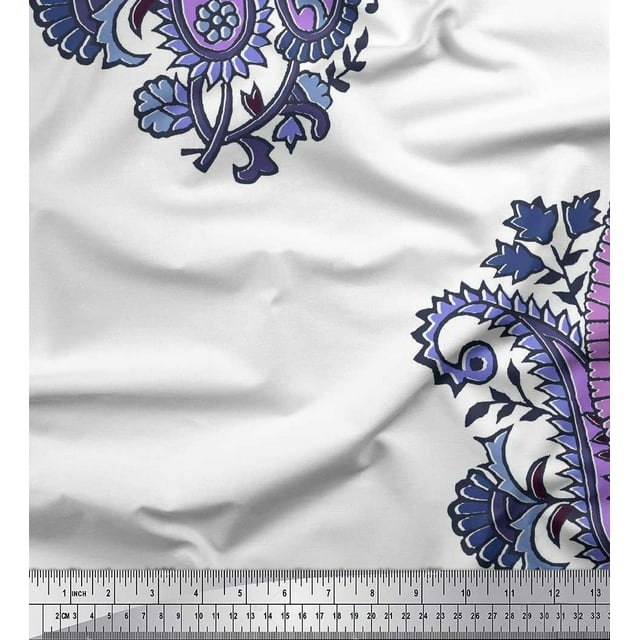 Soimoi Polyester Crepe Fabric Floral & Paisley Block Print Sewing Fabric Yard 52 Inch Wide