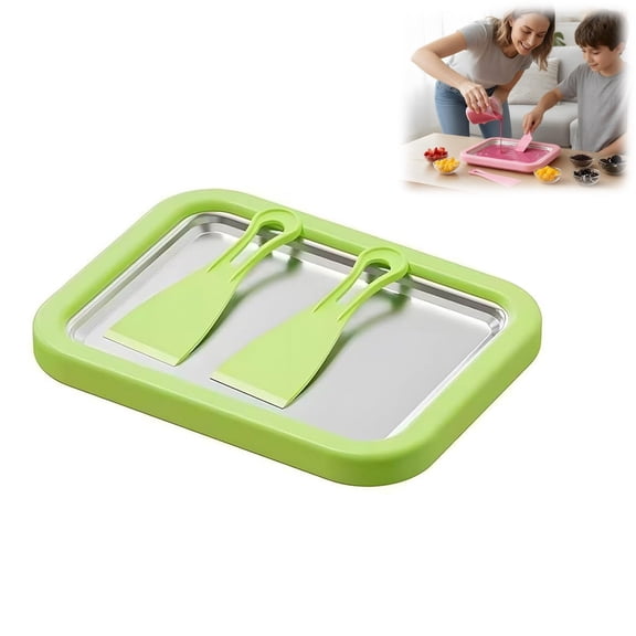 Rolled Ice Cream Maker Kit | DIY Ice Cream Roller Tray with 2 Scrapers | Instant Freezy Dessert Maker for Home, Parties & Families (Green, 1PC)